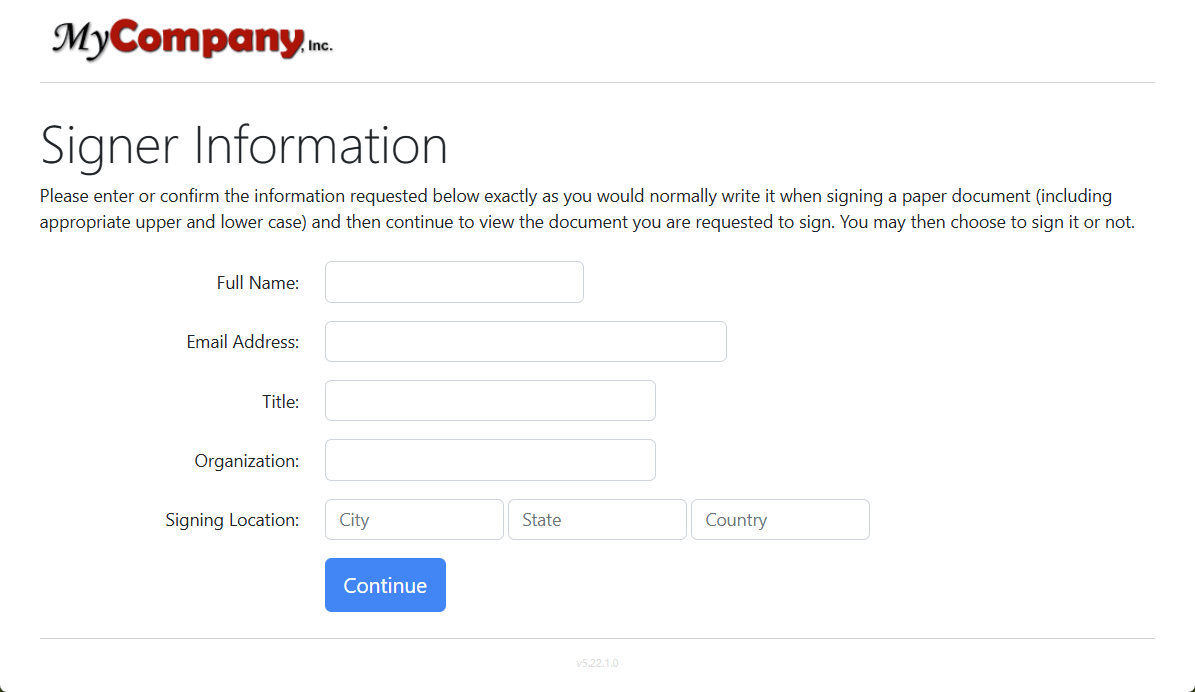 Signer Information Page Example